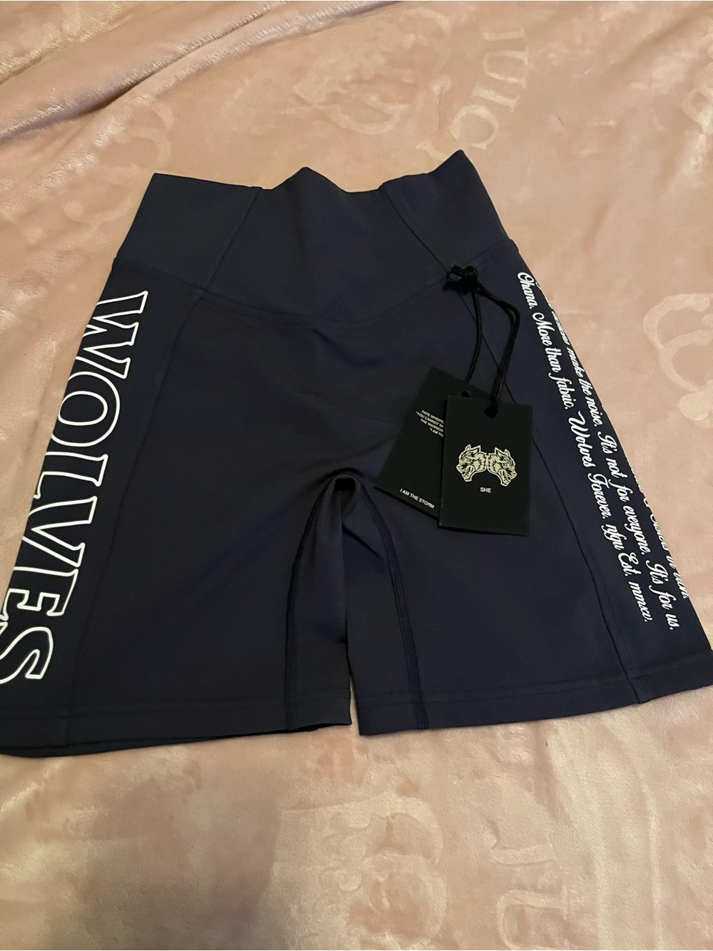 Darc Sport Navy High-Waist Bike Shorts with Side Script